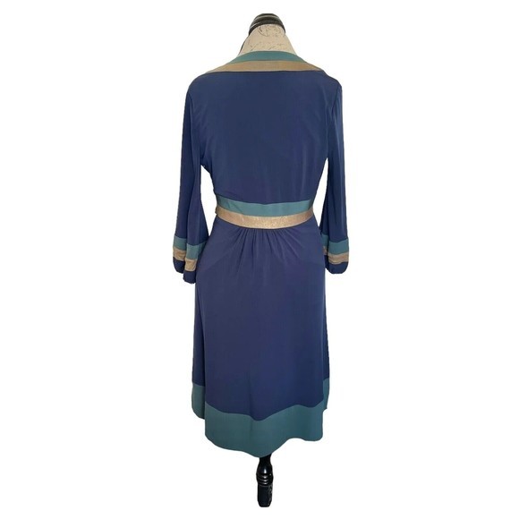 Laundry By Design Dress Size Small V Neckline Gold Green Trim Empire Striped - Picture 3 of 12